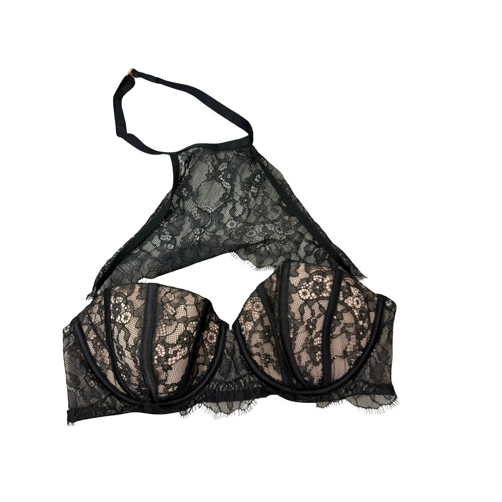 Victoria's Secret Black Lace Very Sexy Unlined Balconet Bra High Neck 36C NEW